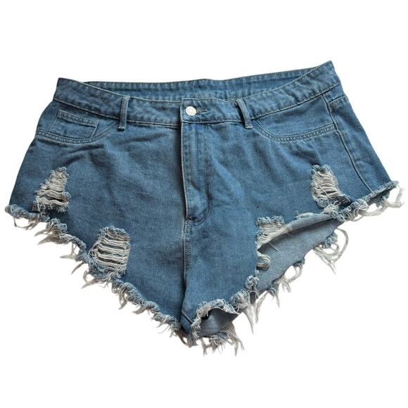 SHEIN Curve Pants - Shein Curve  Blue Jean Cut Off Shredded Shorts Size 2XL